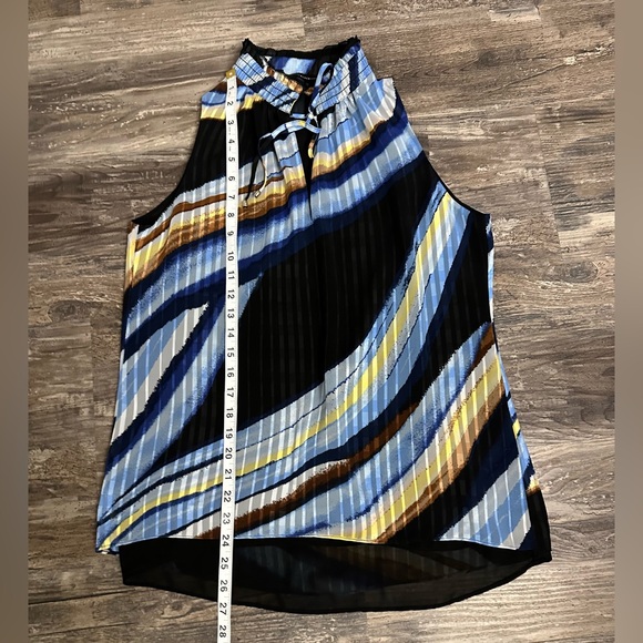 White House Black Market Women’s Multicolor Tie Neckline Sleeveless Blouse Sz S - Picture 4 of 5
